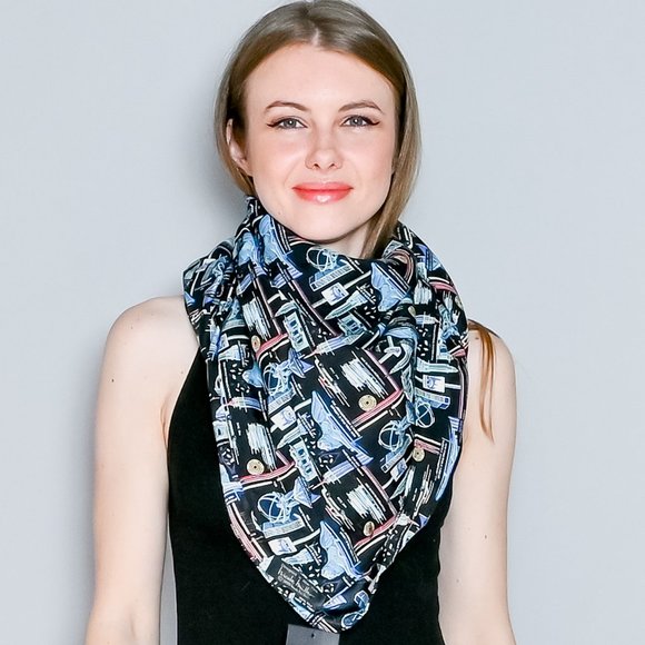 NICOLE MILLER 1999 Vintage Silk New York City Landmark Scarf NWT Final Price